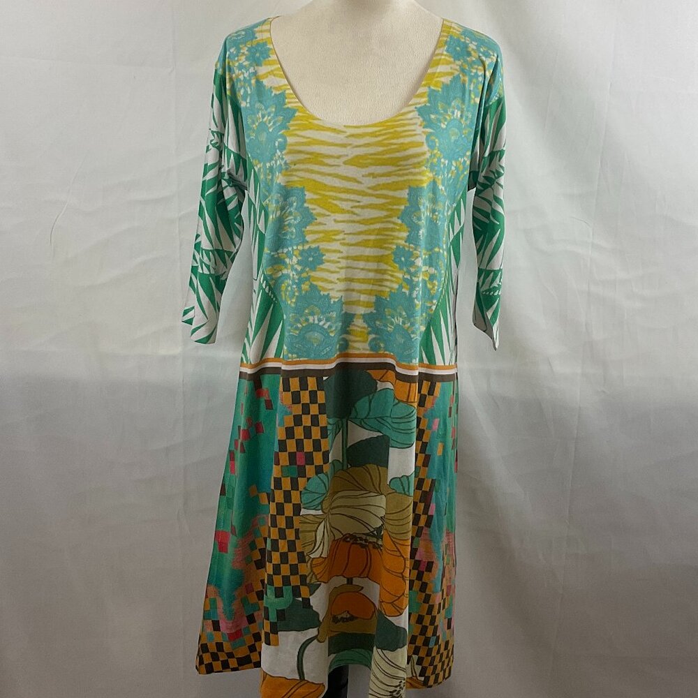 Atelier 5 by Gozde Yilmaz T-Shirt Dress XL Yellow Green Blue White 3/4 Sleeve
